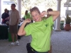 Deann streching with Guzzi